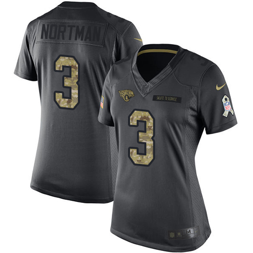 Women's Limited Brad Nortman Nike Jersey Black - #3 2016 Salute to Service NFL Jacksonville Jaguars